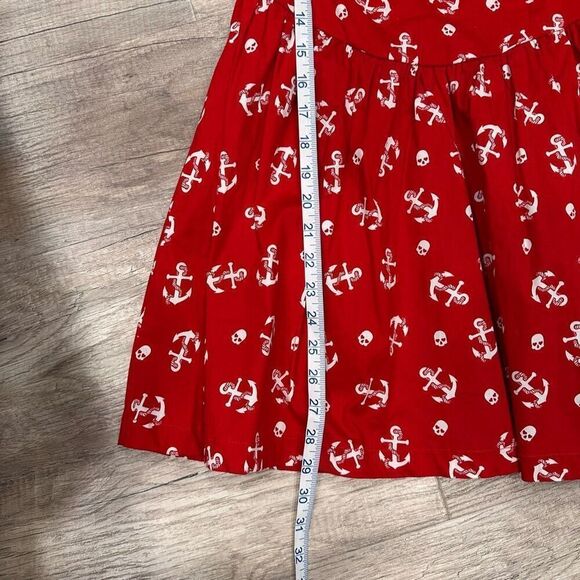 NWT Hot Topic Red Sailor Mini Dress Anchors & Skulls Medium Off Shoulder Lace Up - Picture 6 of 15